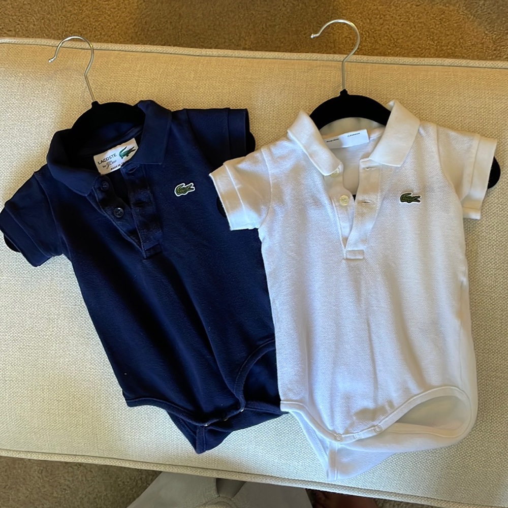 Navy & white Lacoste polo onesies - 12 months